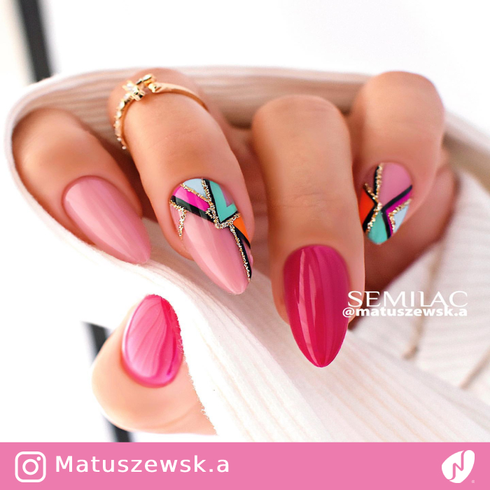 Glossy Multicolor Geometric Nails